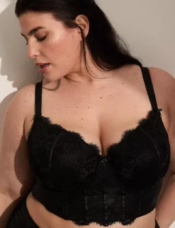 Faux-Leather Lightly Lined Longline Balconette Bra Black