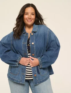 Blouson-Sleeve Denim Jacket Dark Denim -Lanebryant Shop 411992 0000012008