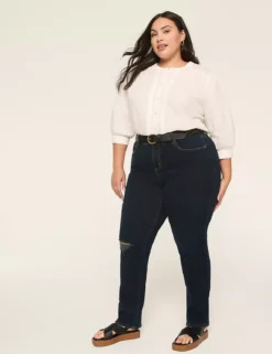 Curvy Fit DreamFeel High-Rise Straight Jean Dark Denim -Lanebryant Shop 411995 0000012008