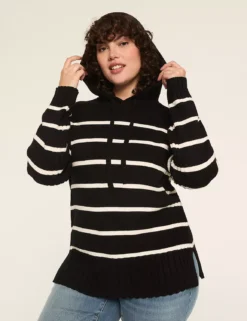 Striped Sweater Hoodie Black And White Stripe 7 Striped Sweater Hoodie Black And White Stripe -Lanebryant Shop 412011 0000115124