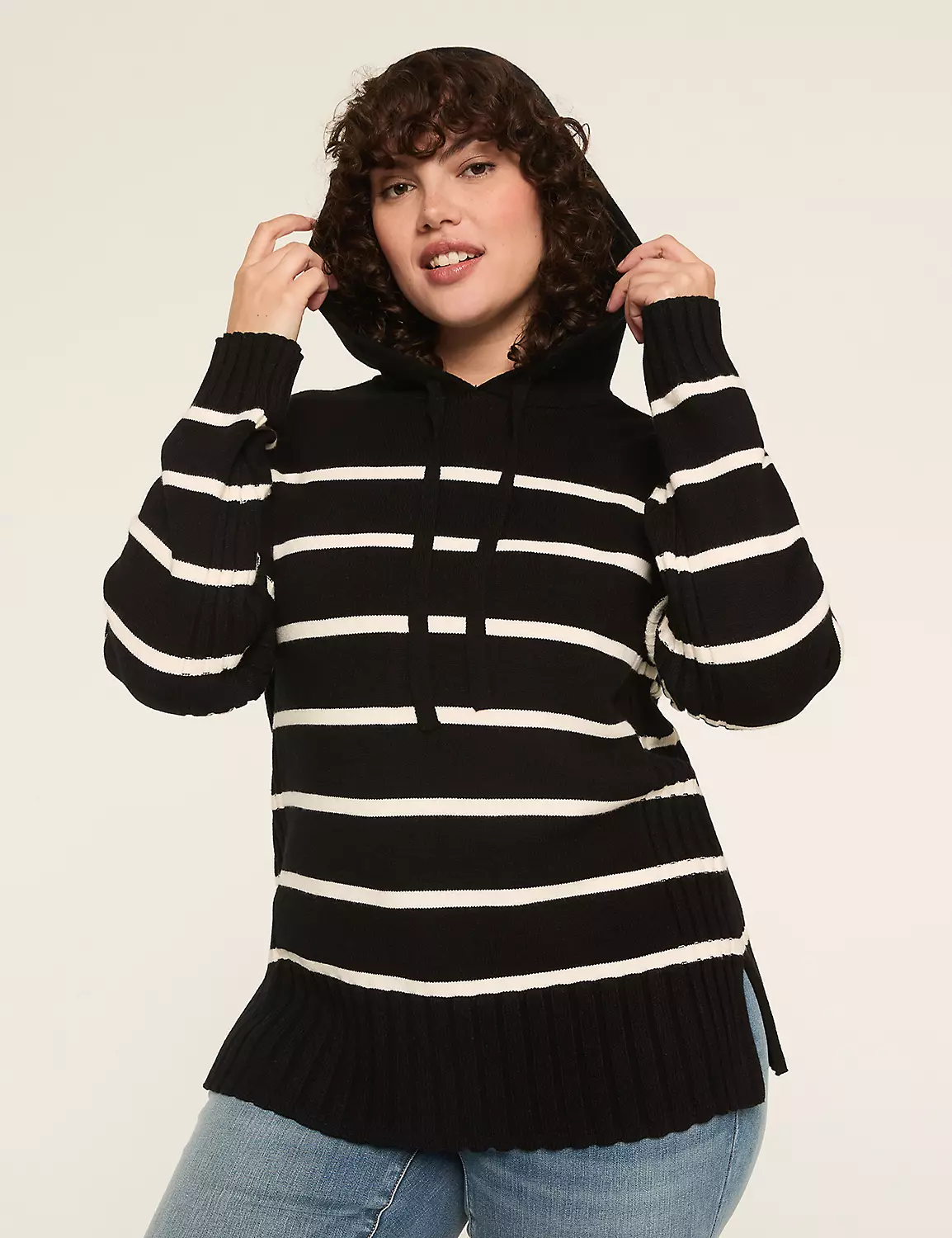 Striped Sweater Hoodie Black And White Stripe 5 Striped Sweater Hoodie Black And White Stripe - Image 3