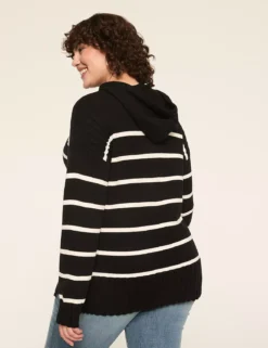 Striped Sweater Hoodie Black And White Stripe