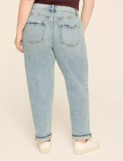 Boyfriend Fit Plaid-Detail Jean Medium Denim