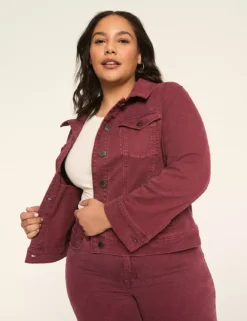 Classic Denim Jacket Burgundy 7 Classic Denim Jacket Burgundy -Lanebryant Shop 412078 0000008433