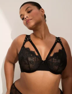 Unlined Lace-Up Strap Balconette Bra Black 9 Unlined Lace-Up Strap Balconette Bra Black -Lanebryant Shop 412092 0000006395