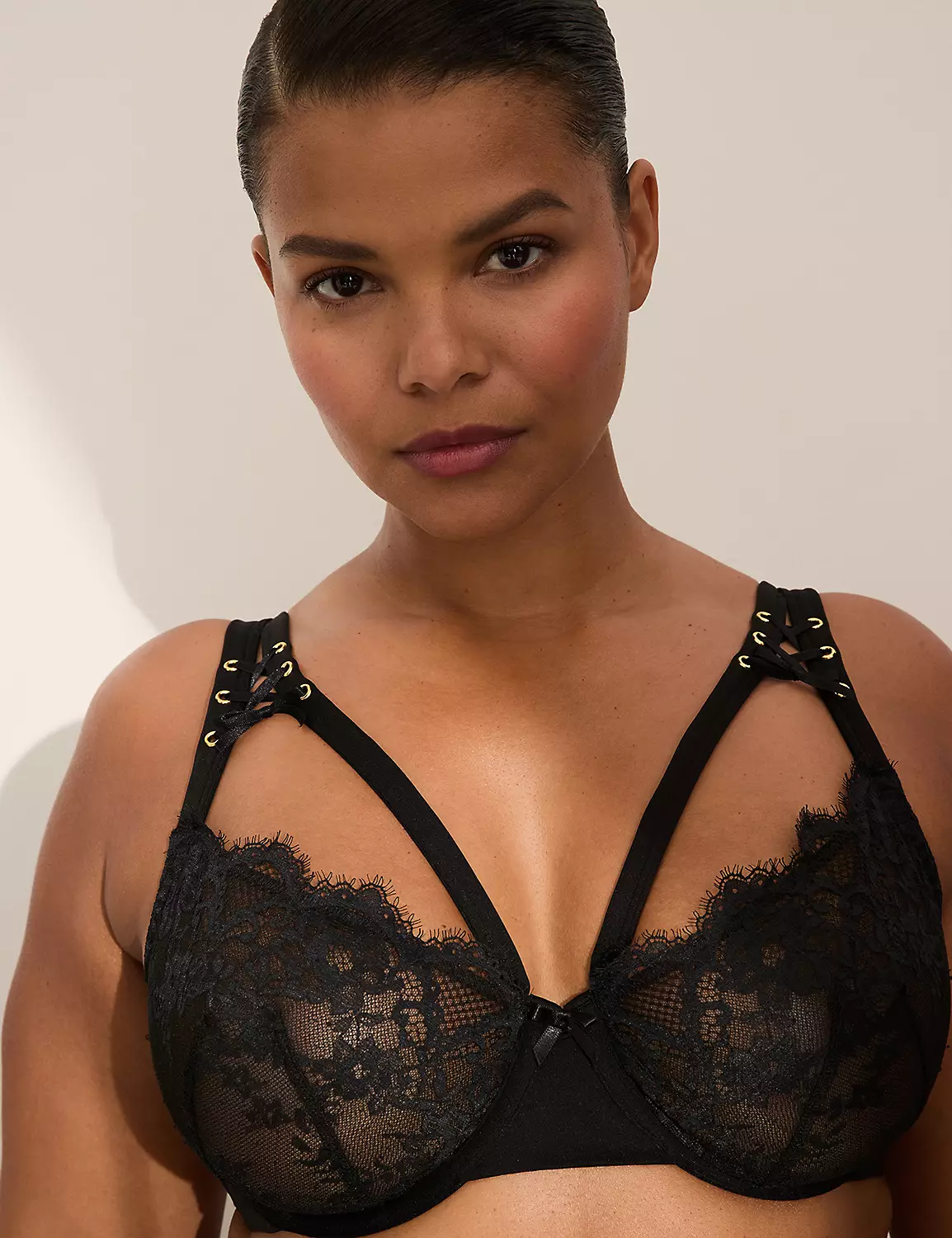 Unlined Lace-Up Strap Balconette Bra Black 3 Unlined Lace-Up Strap Balconette Bra Black