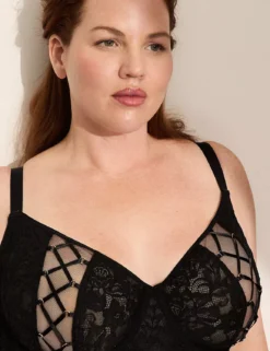 Unlined Lace-Up Balconette Bra Black