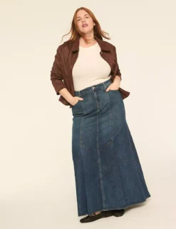 High-Rise Tulip-Hem Maxi Skirt Dark Denim 6 High-Rise Tulip-Hem Maxi Skirt Dark Denim -Lanebryant Shop 412126 0000012008 alt1
