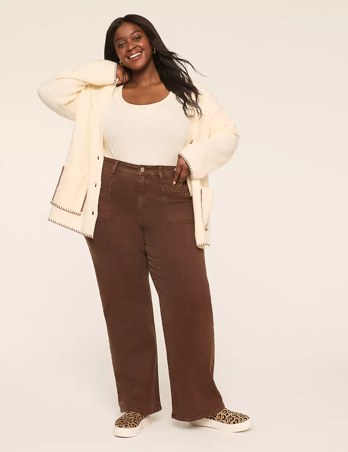 Relaxed Straight Patch-Pocket High-Rise Brown Jean Coffee 4 Relaxed Straight Patch-Pocket High-Rise Brown Jean Coffee - Image 2
