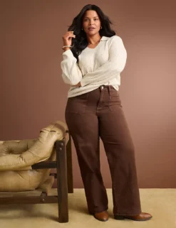 Relaxed Straight Patch-Pocket High-Rise Brown Jean Coffee 8 Relaxed Straight Patch-Pocket High-Rise Brown Jean Coffee -Lanebryant Shop 412152 0000028109 alt2