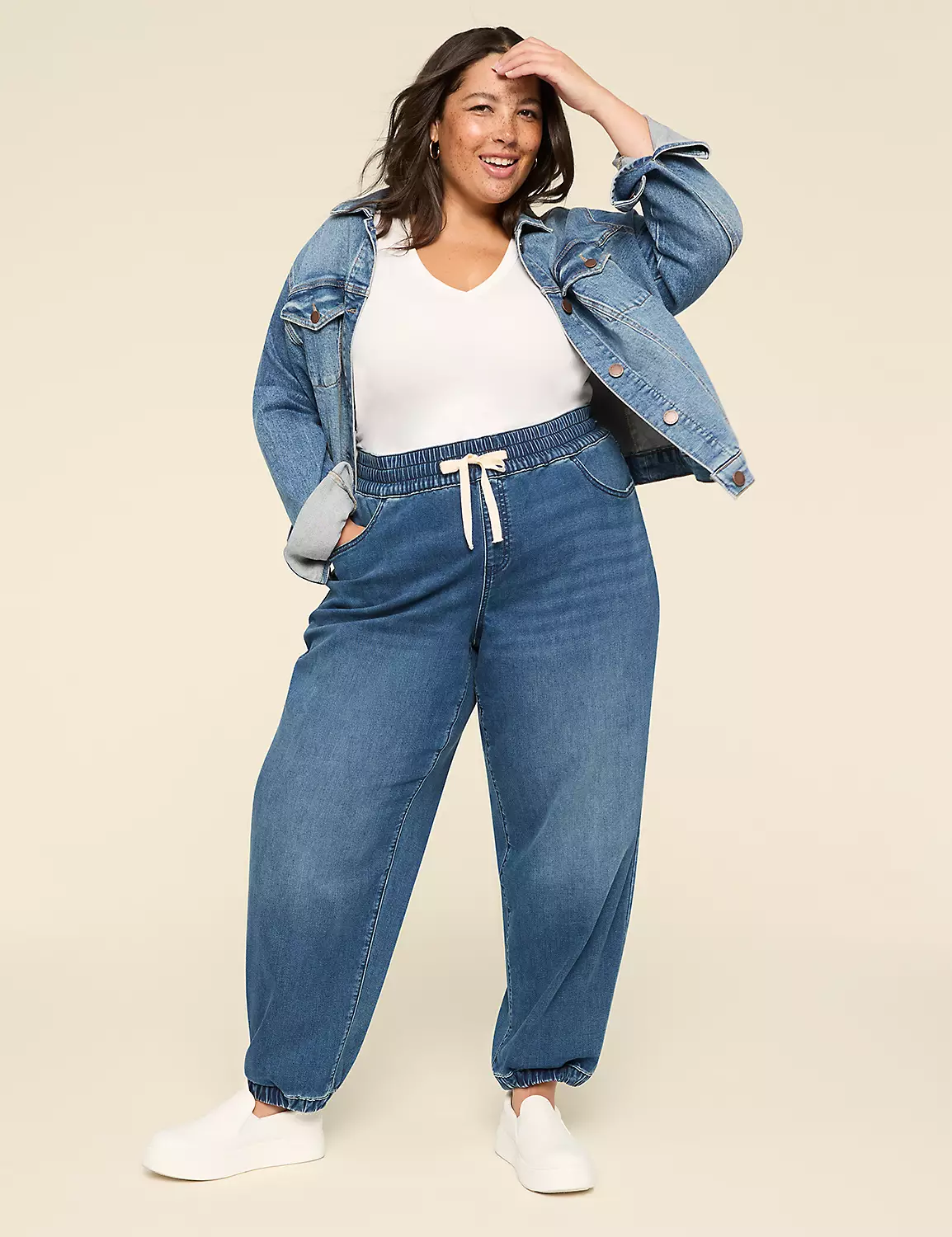 Pull-On Knit Denim Jogger - Medium Wash Medium Denim 4 Pull-On Knit Denim Jogger - Medium Wash Medium Denim - Image 2