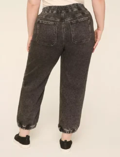 Pull-On Knit Denim Jogger - Black Wash Black Denim