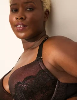 Foil Shimmer Front-Close Longline Boost Plunge Bra Black