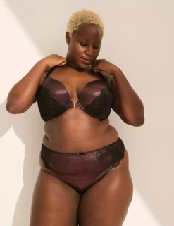 Foil Shimmer Front-Close Longline Boost Plunge Bra Black -Lanebryant Shop 412324 0000006395 alt3