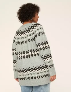 Fair Isle Open-Front Coatigan Grey Fairisle