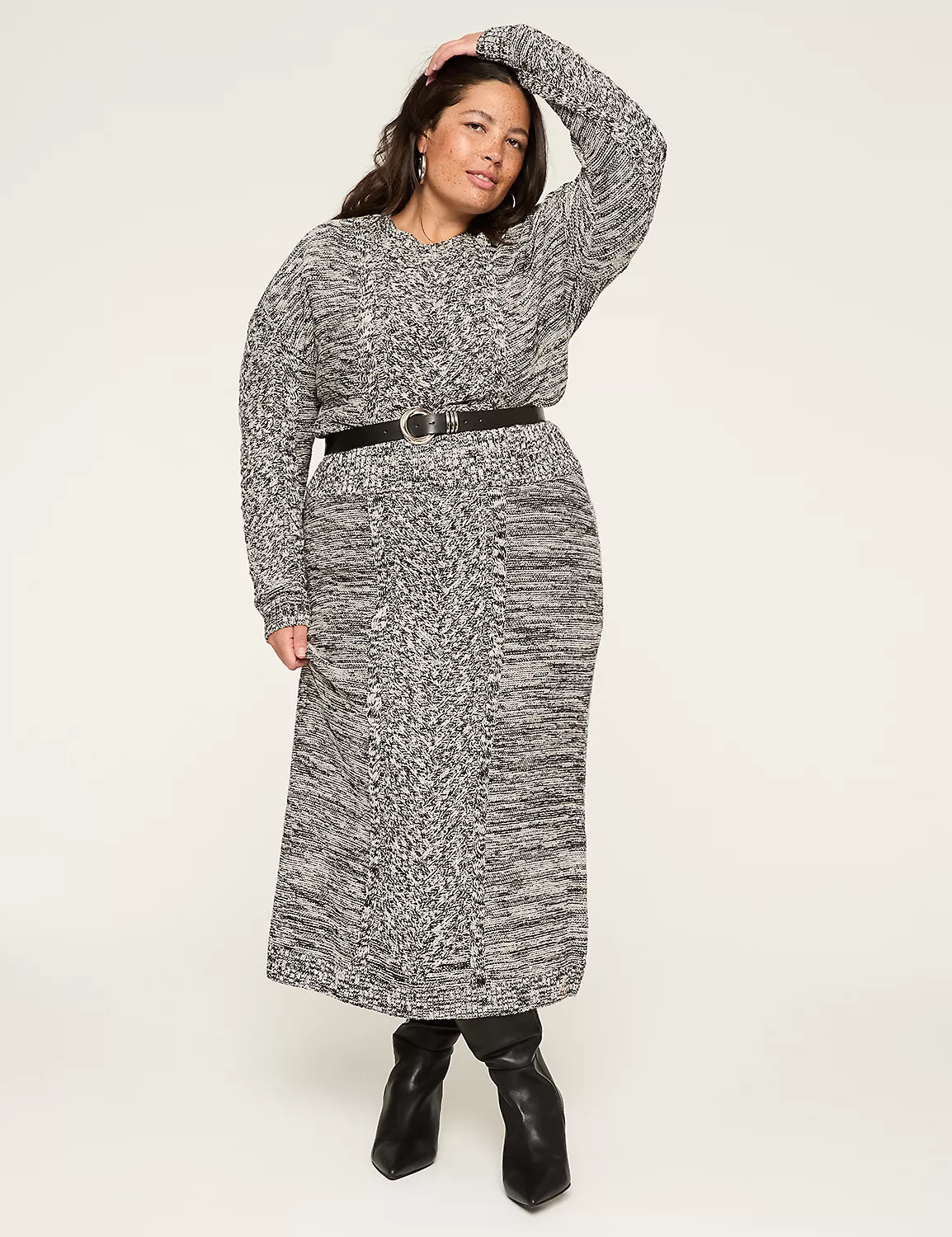 Cable Knit Pullover Sweater Black & White Marl 5 Cable Knit Pullover Sweater Black & White Marl - Image 3