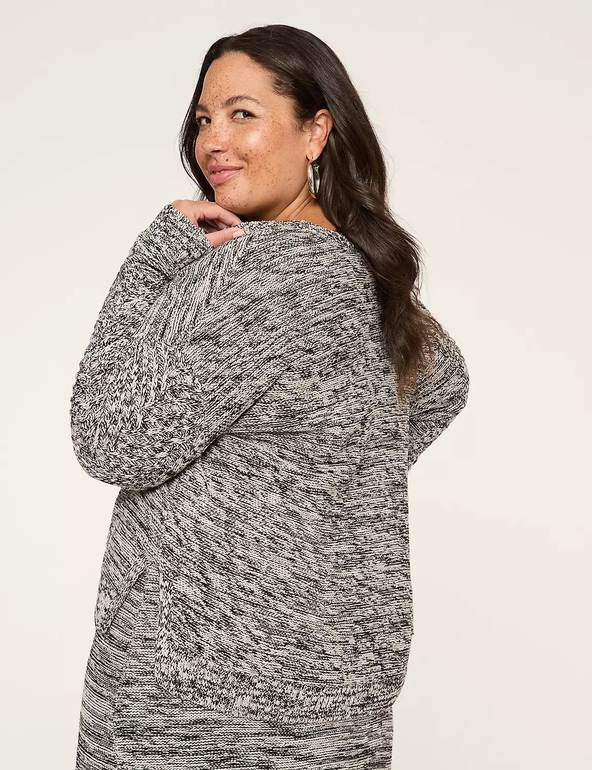 Cable Knit Pullover Sweater Black & White Marl 3 Cable Knit Pullover Sweater Black & White Marl