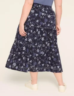 Poplin Stitch-Detail Skirt Navy Floral