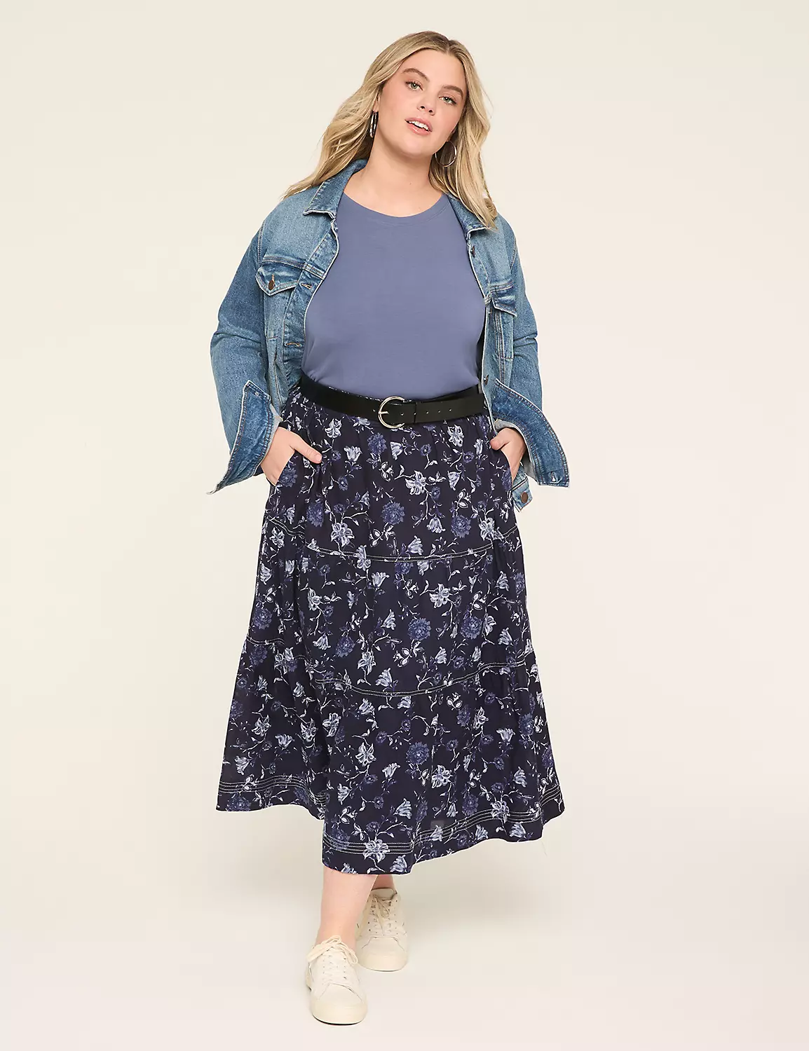 Poplin Stitch-Detail Skirt Navy Floral 4 Poplin Stitch-Detail Skirt Navy Floral - Image 2