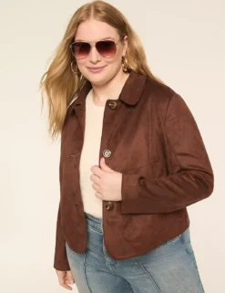 Faux-Suede Short Jacket Coffee -Lanebryant Shop 412389 0000028109