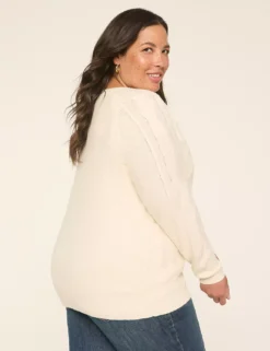 Cable Knit Button-Front Cardigan Cream