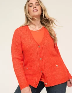 Long-Sleeve Button-Front Cardigan Spicy Orange -Lanebryant Shop 412394 0000009016
