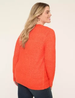 Long-Sleeve Button-Front Cardigan Spicy Orange