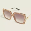 Cheetah Print Side-Detail Square Sunglasses Neutral