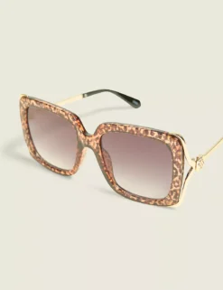 Cheetah Print Side-Detail Square Sunglasses Neutral