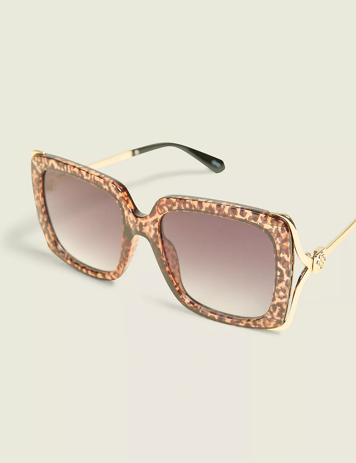 Cheetah Print Side-Detail Square Sunglasses Neutral 3 Cheetah Print Side-Detail Square Sunglasses Neutral