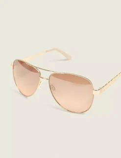 Goldtone Metal Braided-Detail Aviator Sunglasses Gold