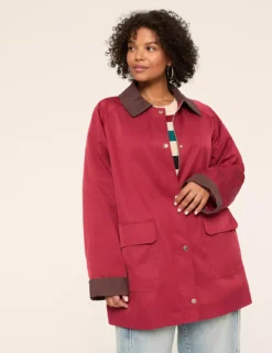 Corduroy-Trim Barn Coat Rumba Red 7 Corduroy-Trim Barn Coat Rumba Red -Lanebryant Shop 412414 0000001633