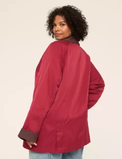 Corduroy-Trim Barn Coat Rumba Red