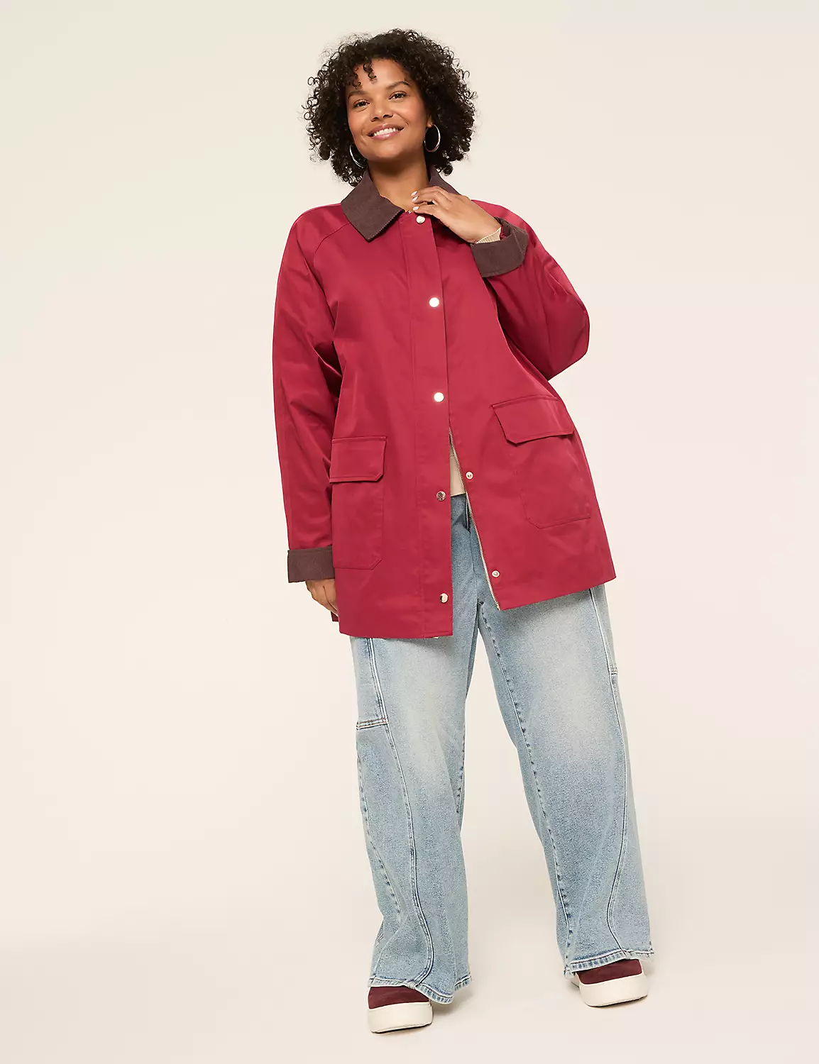 Corduroy-Trim Barn Coat Rumba Red 4 Corduroy-Trim Barn Coat Rumba Red - Image 2