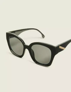 Black Goldtone-Detail Cateye Sunglasses Black