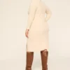 Long-Sleeve Front-Slit Rib Sweater Dress Oatmeal