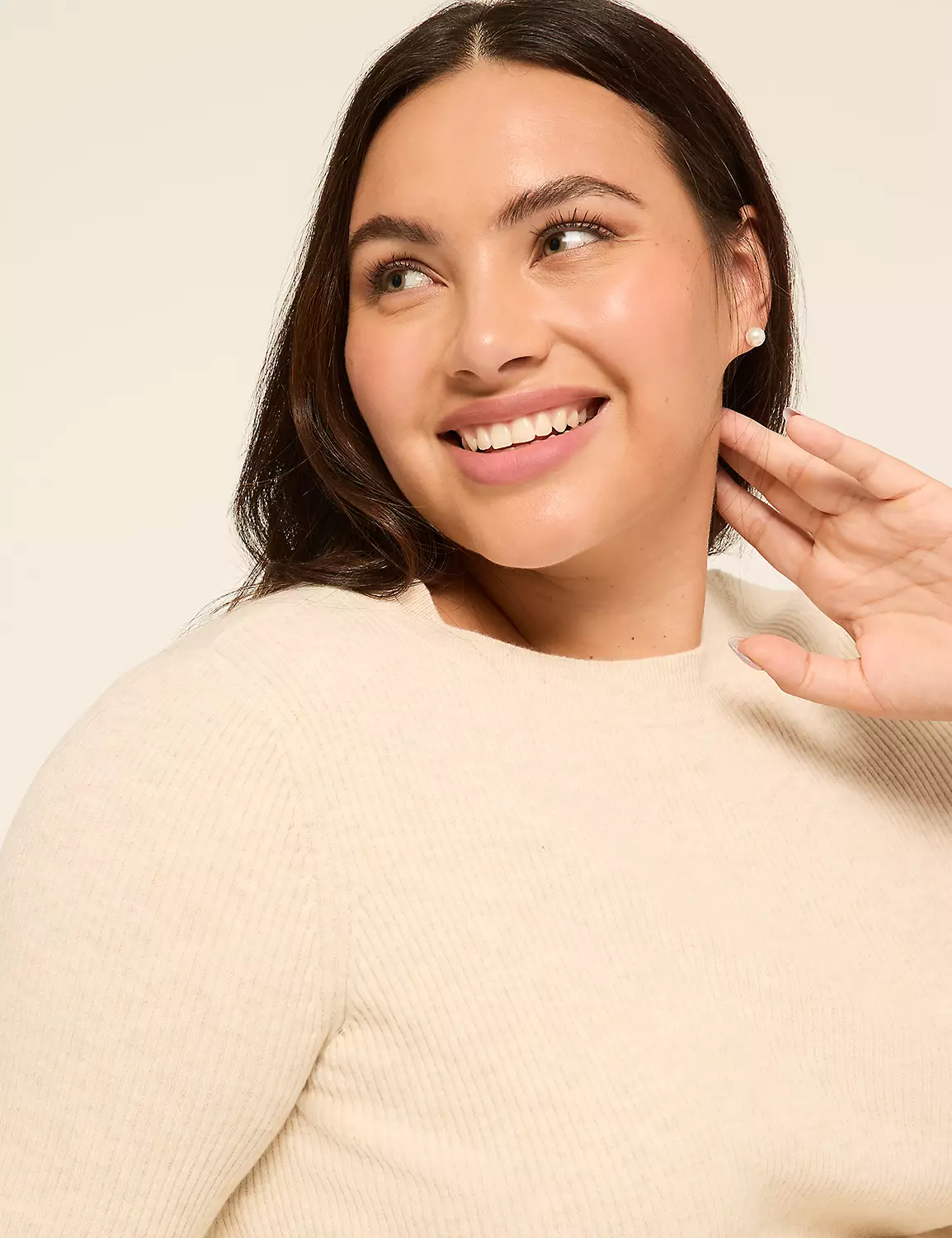 Long-Sleeve Front-Slit Rib Sweater Dress Oatmeal 4 Long-Sleeve Front-Slit Rib Sweater Dress Oatmeal - Image 2