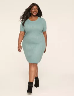 Puff-Sleeve Cable Knit Sweater Dress Arctic 7 Puff-Sleeve Cable Knit Sweater Dress Arctic -Lanebryant Shop 412440 0000008255