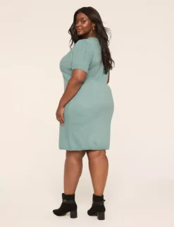 Puff-Sleeve Cable Knit Sweater Dress Arctic