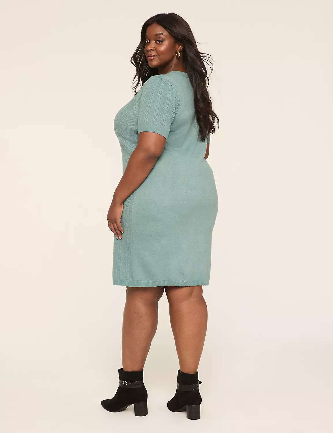 Puff-Sleeve Cable Knit Sweater Dress Arctic 3 Puff-Sleeve Cable Knit Sweater Dress Arctic