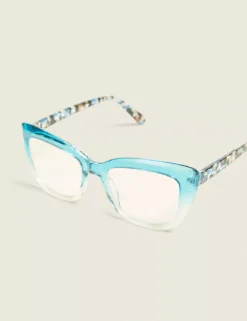 Blue Ombre Print-Side Cateye Reading Glasses Dazzling Blue