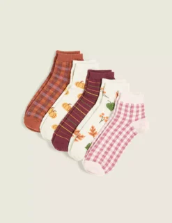 5-Pack Ankle Socks - Fall Whimsy Multi
