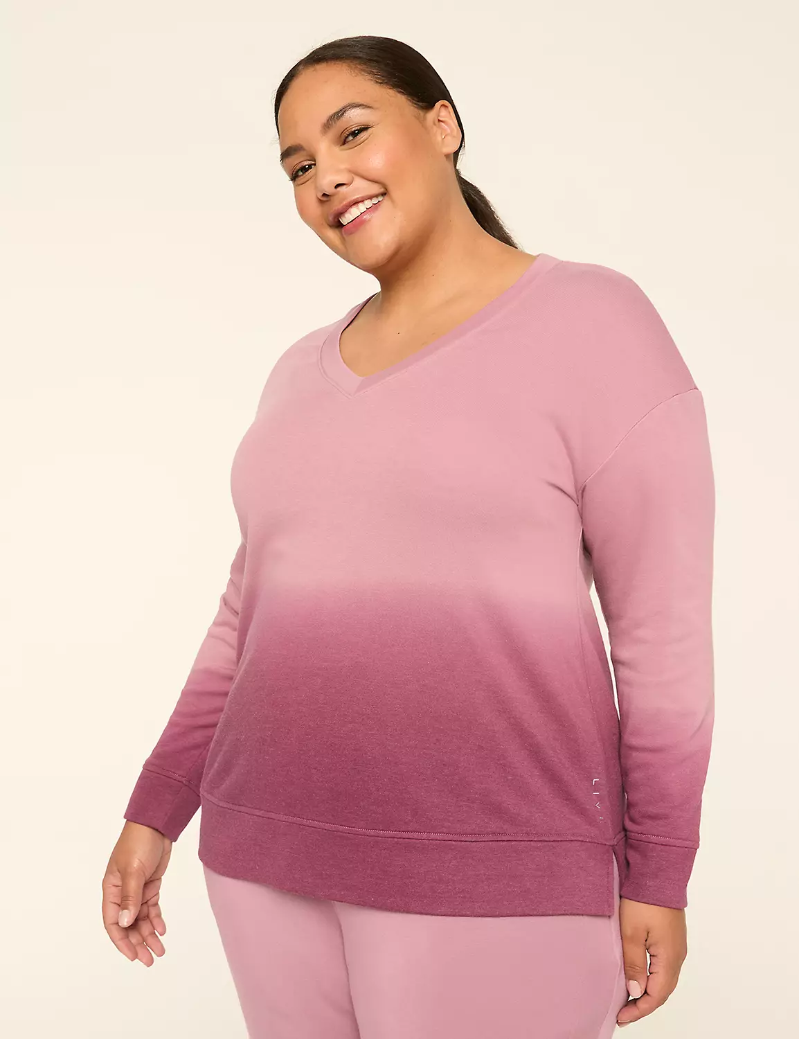 LIVI French Terry V-Neck Dip Dye Sweatshirt Orchid 5 LIVI French Terry V-Neck Dip Dye Sweatshirt Orchid - Image 3