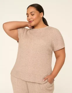 LIVI Short-Sleeve Crew-Neck Sweater Brown 7 LIVI Short-Sleeve Crew-Neck Sweater Brown -Lanebryant Shop 412486 0000114768