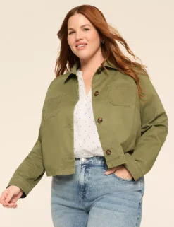 Sanded Twill Short Jacket Olive 9 Sanded Twill Short Jacket Olive -Lanebryant Shop 412514 0000009603