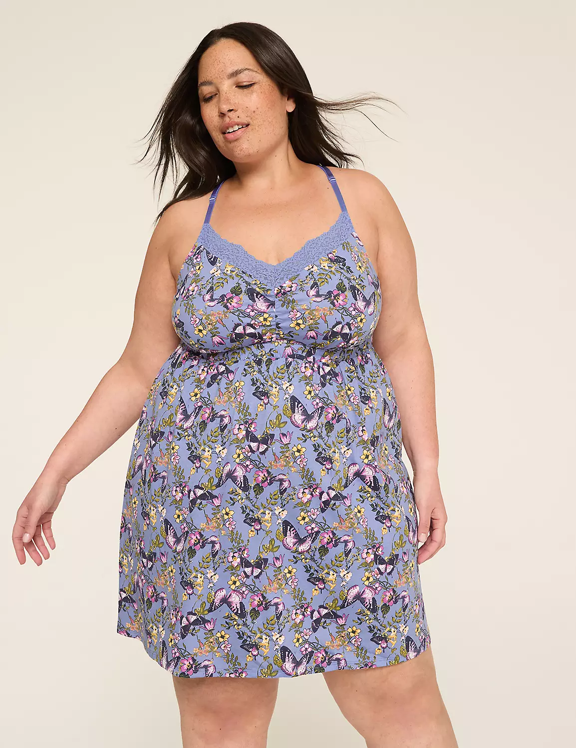 Comfy Cotton Lace-Trim Chemise Floral Dawn Deep Periwinkle 4 Comfy Cotton Lace-Trim Chemise Floral Dawn Deep Periwinkle - Image 2
