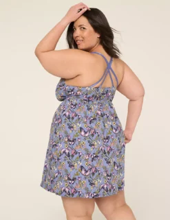 Comfy Cotton Lace-Trim Chemise Floral Dawn Deep Periwinkle