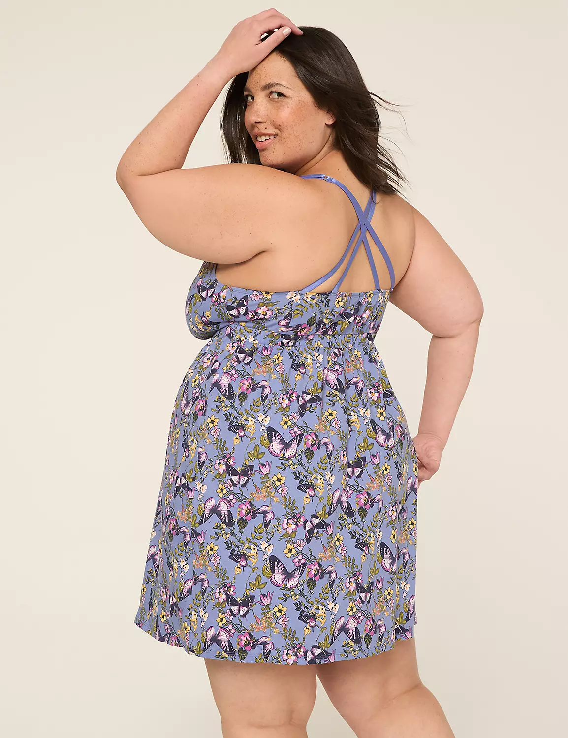 Comfy Cotton Lace-Trim Chemise Floral Dawn Deep Periwinkle 3 Comfy Cotton Lace-Trim Chemise Floral Dawn Deep Periwinkle