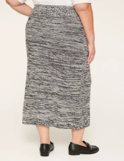 Cable Knit Maxi Sweater Skirt Black & White Marl