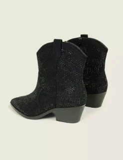 Dream Cloud Rhinestone Glitzy Western Ankle Boot Black